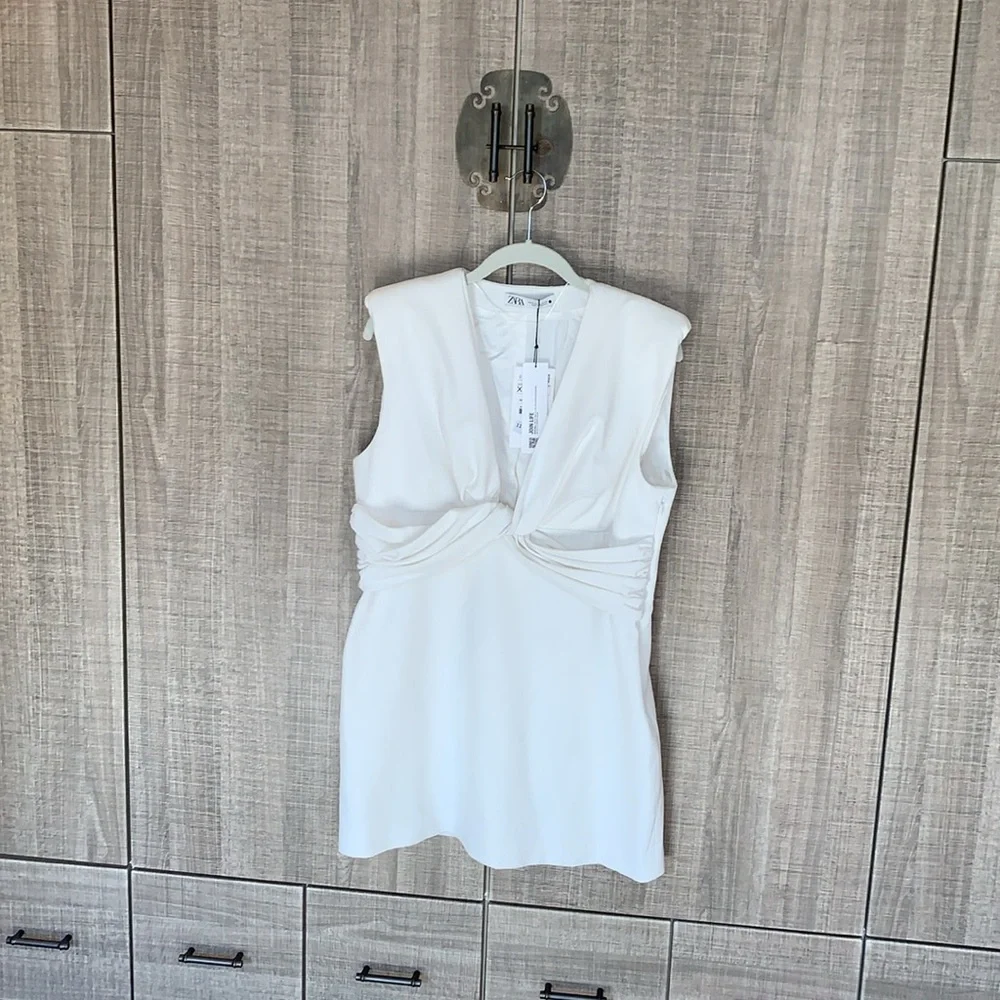 Zara Dress with Shoulder Pads‎ Knot V-Neckline